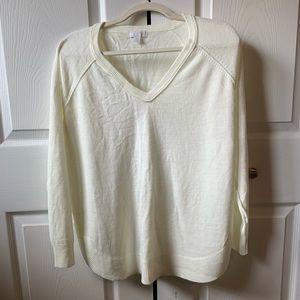 14th & Union Womens Long Sleeve V-Neck Sweater, Petite Large, Cream